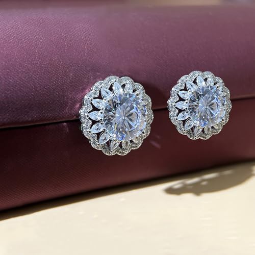 Stud Earrings Moissanite Sunflower S925 Sterling Silver D Color VVS1 Moissanite Elegant Floral Jewelry for Women 3Carat3