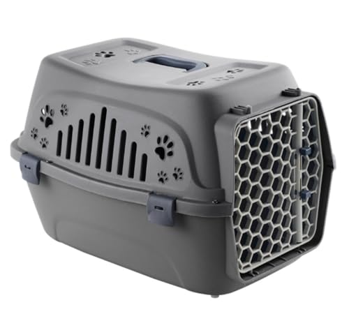 BQQB ペットキャリー ハード 犬クレート 航空ケース 折りたたみ ケース ペットキャリーケース 猫用 犬用 犬猫兼用 通気性 換気 旅行 収納便利 軽量 アウトドア旅行 航空輸送ボックス キャンピングキャリポータ ペットキャリー ハードタイプ (グレー