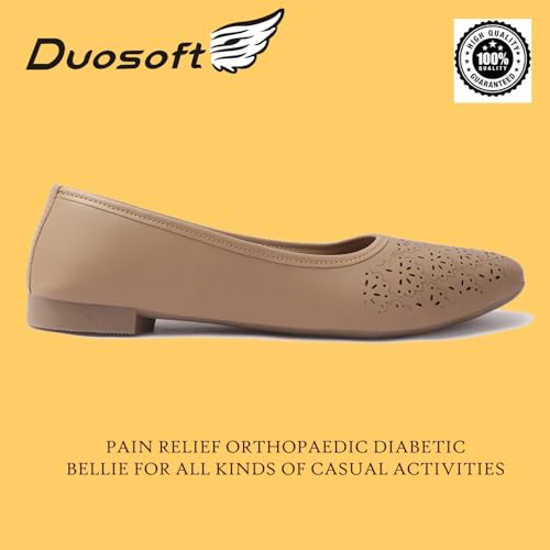 Image of Duosoft Orthopaedic Ballet Flats, Diabetic Comfort Shoes, Beige Perforated Design,Casual Wear Bellies for Women 206-Tan