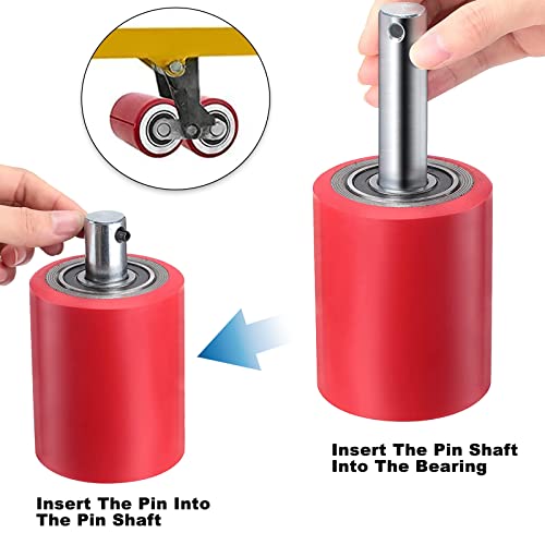 Image of Pallet Jack Poly Load Wheels 3 inch x 3.75 inch with Bearings ID 20mm Poly Tread Red - A Pair (Red)