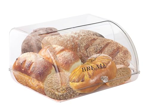 ZoeQide Panera Acrílica Transparente para Guardar Pan, Paneras para Cocina y Contador – Caja Organizadora de Pan Fresco, Bagels, Muffins (10.4L, Material Alimenticio) con Tapa Deslizante