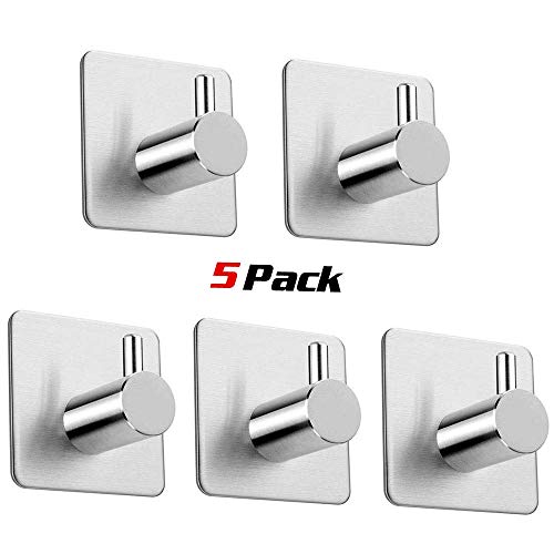 Preisvergleich Produktbild Aikzik Haken Selbstklebende, Handtuchhaken oohne Bohren Edelstahl Handtuchhalter Selbstklebend Wandhaken Bademantelhaken Klebehaken für Küche und Badzimmer, 5 Stück