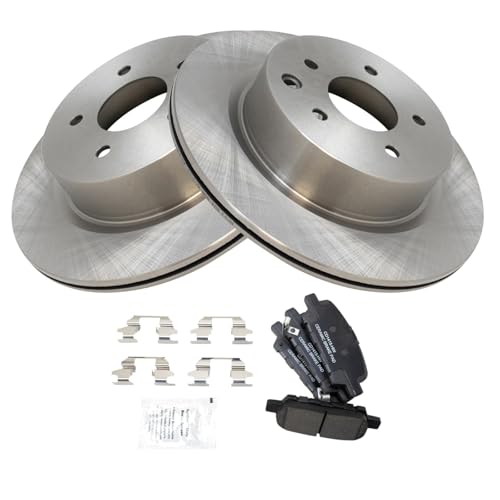 Image of TRQ Rear Brake Pad & Rotor Set Ceramic Compatible with 2005-2013 Infiniti G35 2006-2013 M35 2006-2009 M45 2010-2013 EX35 2011-2013 G25 G37 2014-2017 QX50 2015 Q40 2007-2009 Nissan 350Z 2009-2017 370Z