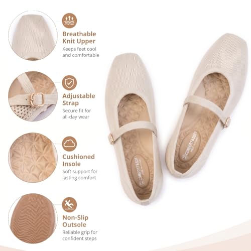 Image of Frank Mully Womens Casual Flat Shoes Square Toe Shoes Knitted Mesh Flat Comfort Work Flat Shoes for Daily Washable