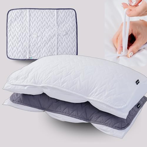 CASADEX 250TC Quilted Cotton Bed Pillow Cover – Adjustable Band, Breathable & Hypoallergenic Pillow Protector – Fits Standard, Queen, Memory Foam & Contour Pillows – No Zipper – White/Dark Gray