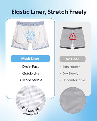 maamgic Mens Swim Trunks 5 Inch with Mesh Lining, Quick Dry Mens Bathing Suit, Swim Shorts for Swimming and Beach