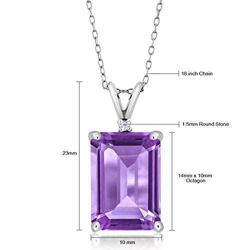 Gem Stone King 925 Sterling Silver Gemstone Birthstone Pendant Necklace for Women | 14X10MM Emerald Cut and 1.5MM Round Accents | With 18 Inch Silver Chain3