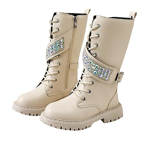 Girls Winter Leather Zipper Knee High Sparkle Rhinestone Riding Boots