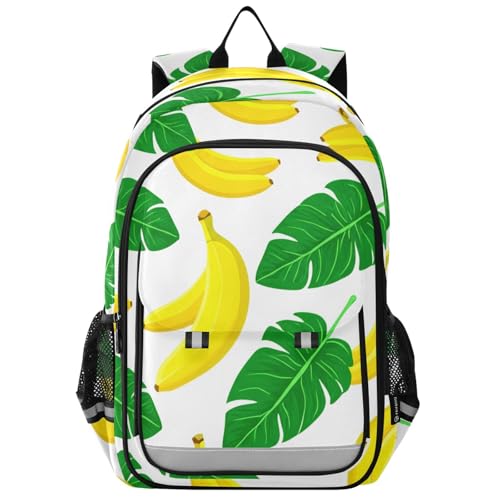 DOMIKING Banana Leaves White Kids Backpack for Girls Boys School Backpack for Preschool Elementary Middle School Laptop Backpacks Bookbag for Toddler Travel Women Men