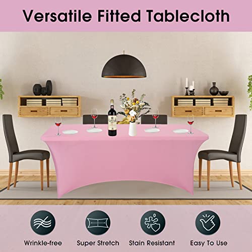 SweetEasy 8FT Pack of 2 Spandex Table Cover Fitted Stretchable Tablecloth Washable, Stretch Table Cloth for Wedding Baby Shower Party Event Birthday Decoration 96" L x 30" W x 30" H(Pink) by SweetEasy - Image 4