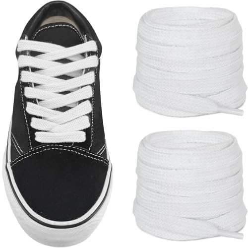 NDTEZUGT 5/16'(8mm) Flat Replacement Shoelaces for Cotton Laces for Vans Canvas Sneakers (White,54'/140cm)