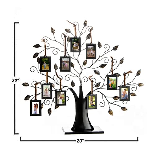 Klikel Family Tree Picture Frame Display With 10 Hanging Picture Photo Frames - Large 20 X 18 Metal Tree - 10 Ornamental 2X3 Frames #TOP1