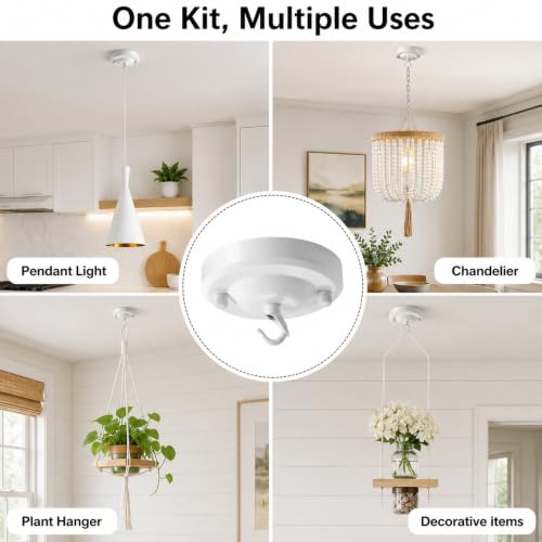 Kit de baldaquin blanc cache-piton plafonnier pour câble de lampe suspendue - 6