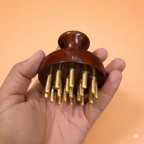 Image of Kansa Head Scalp Massager & Body Stimulator | Bronze Head Massager Tool for Natural Hair Growth, Stress Relief & Detox | Handmade Kansa wand Massage Tool with Wooden Handle (Natural)