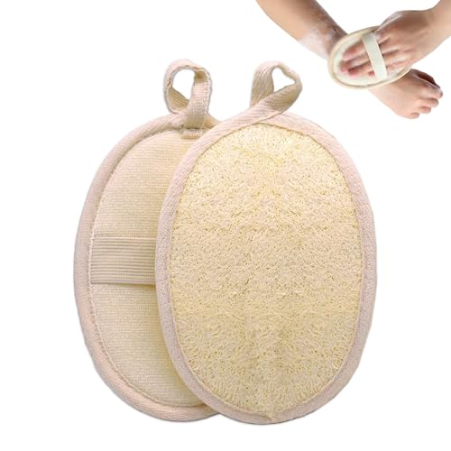 2 Pcs Beige Natural Loofah Exfoliating Body Scrubber,for Face and Body That Gets You Clean, Made with Natural Shower Loofah Sponge,Exfoliating Sponge for Women and Men,Shower