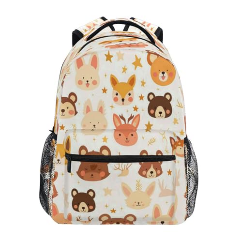 Dussdil Bear Deer Rabbit Faces Kids Backpack School Backpacks for Boys Girls 16 IN Book Back Pack Bag Casual Travel Daypack with Adjustable Shoulder Strap Zipper