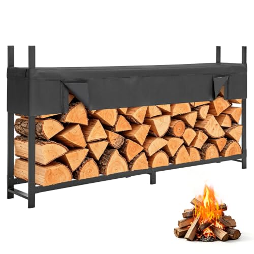Image of VEVOR Firewood Rack with Waterproof Cover 8ft 1 /2 Cord Outdoor Wood Storage