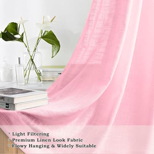 Image of THE LINEN COMPANY Cotton Linen Sheer Window Curtain with Twist Tab, Light Filtering Linen Textured Curtain for Living Room, Bedroom & Home Decor, 2 Piece, Baby Pink, 4 FT x 4.5 FT