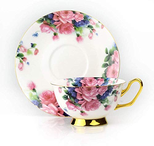 Pack of 4 Tea Cups and Saucers Set Fine Bone China Coffee Cups 6.8oz
