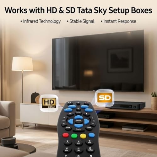 Image of Remote Control Compatible with Tata Sky /Tata Play Set Top Box - Suitable for HD & SD Setup Boxes | Non-Voice Replacement Remote | Match Buttons with Existing Controller Before Order