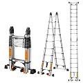Telescoping Ladder A Frame,Telescopic Ladder for Home, Roof, RV?16.5 Ft Stainless Steel Extension Ladder with Dual Balance Bars,Wheels and 2 Triangle Stabilizers?330 lb Capacity (16.5FT-A Frame)