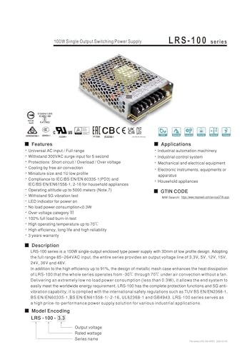 Alimentation à découpage 100W LRS-100-48 compacte à haut rendement - 3
