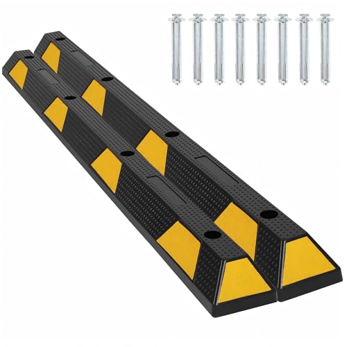 PeakPursuit 2 Packs 72" Heavy Duty Rubber Parking Curb, 55000 LBS Capacity Parking Stopper with Reflective Stripes, Garage Parking Floor Stop for Vehicles Truck Driveway
