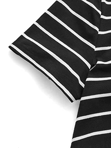 Romwe Women's Plus Size Loose Ruffle Hem Short Sleeve Casual Peplum Blouse Top Black Stripes 4Xl #TOP3