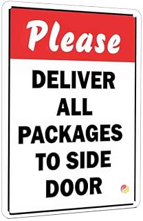 Please Deliver All Packages to Side Door Sign 12x8 Inch, Warning Delivery Instruction Sign for Front Door, Durable Metal Door Notice Plaque for Home Porch Entryway Package Drop-Off