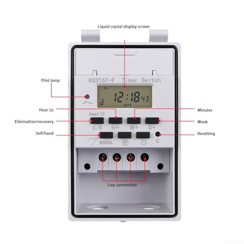 SPORTARC Programmierbarer Zeitrelaisschalter, 220 V, intelligenter Zeitschaltuhr, Wandmontage, digitaler LCD-Timer mit wasserdichter transparenter Abdeckung, u658t01Elektronischer Timer, weiß