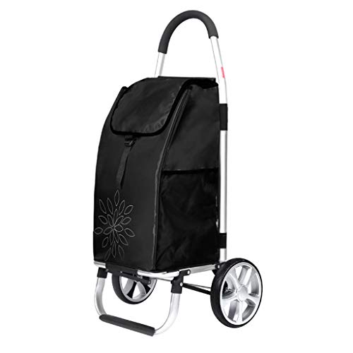 LICHUAN Einkaufstrolley 55L Aluminiumlegierung Warenkorb Oxford Tuch Folding Tragbare Bremse Reiter Push Gepäckwagen 36 * 46,5 * 100 cm Einkaufswagen (Color : Black) Cover