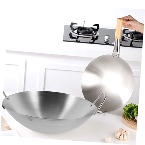 Olla wok con doble mango acero inoxidable para cocina miniatura 5