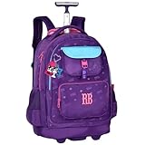 Mochila de Carrinho Escolar Rebecca Bonbon com Rodinhas, Alças Acolchoadas, Compartimento para Notebook, Material Reforçado, Design Colorido P/Meninas, Infantil (Roxo)