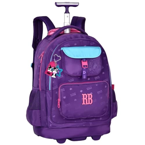 Mochila de Carrinho Escolar Rebecca Bonbon com Rodinhas, Alças Acolchoadas, Compartimento para Notebook, Material Reforçado, Design Colorido P/Meninas, Infantil (Roxo)