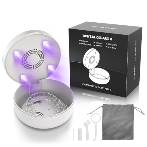 Voraiya UV Retainer Case with Fan Portable Cleaning Denture Cases with UV Lights Rechargeable Retainers Cleaner Container for Partial Denture Aligners Mouth Guard Night Guard Braces