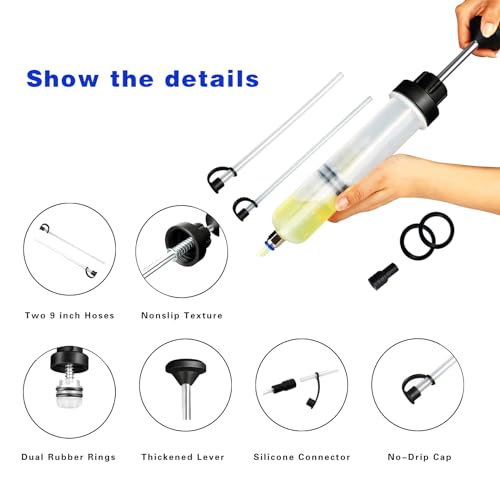 ZBGUN 1PC Manual Car Fluid Extractor Pump with Hose, 200CC Automotive Brake Oil Pump with Washer, Universal Vehicle Fluid Filler for Power Steering Transmission and Brake Fluid Change (Transparent)