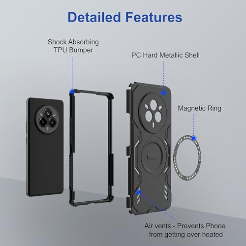 Image of amazon basics Back Case Cover for Realme 14 Pro 5G | MagSafe Case with Built-in Metal Ring | Supports MagSafe Charger, Wallet & Car Mount | Shockproof Hybrid PC + TPU | Black