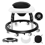 Uuoeebb ベビーウォーカー 折りたたみ 歩行器赤ちゃん 高さ調整可能 横転防止 固定可能 食事用プレート付き 手押し車 ベビー用品 出産祝い おしゃれ ベビー用品 (ブラック)