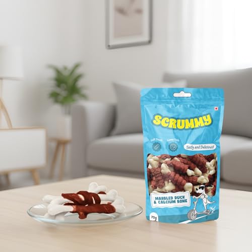 Image of Scrummy Marbled Duck Wrapped Calcium Bone Dog Treats 70g Pack | Soft & Tasty Training Snacks | High Protein Healthy Chews for Puppies & Adult Dogs