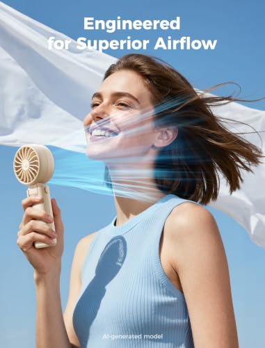 Image of Aecooly Mighty Portable Handheld Fan | 20H Max Cooling Time | 3 Flexible Modes | 5 Speeds Wind | Battery Level Display | Mini USB Rechargeable Personal Battery Powered Fan Travel Gifts for Women-Beige