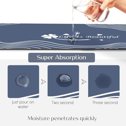 Image of Kitchen Anti Slip Mat for Floor, Waterproof Washable Kitchen Mats, Non Slip Kitchen Floor Mats for Home, Soft Mats for Kitchen, Kitchen Mats for Floor Anti Slip (Blue- Life is Beautiful)