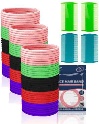 HUVZOR 60 Piezas Elasticas Gomas de Pelo Niña Antipiojos Coleteros Pelo con 4Peine Tratamiento Piojos Multicolor Bandas para Coletas para Niñas y Mujeres Antipiojos y Liendres