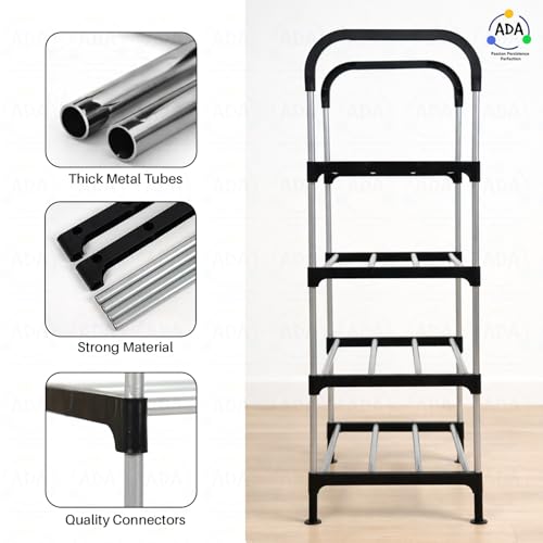 Image of ADA Premium Multipurpose Shoe Rack | 4-Tier Shoe Storage Organizer, Compact Space Saver, Sturdy & Durable Rack for Entryway, Living Room, Bedroom & Closet - Black & Grey