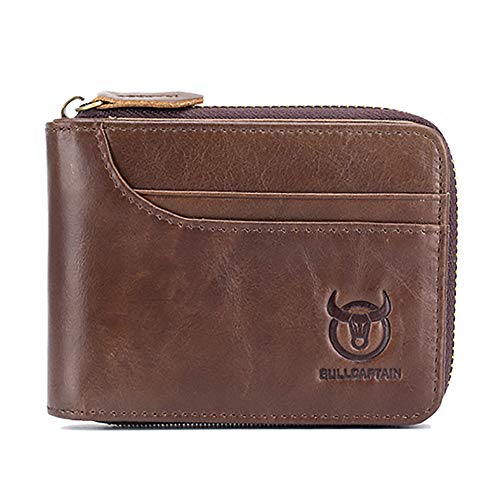 Carteira masculina de couro dobrável com zíper Adaskala para bolsa de viagem segura masculina