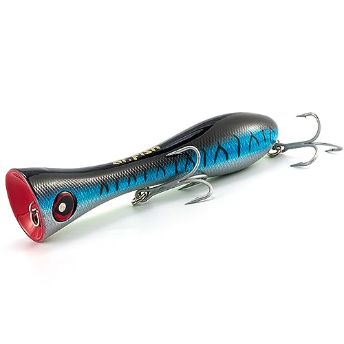 Grand leurre de jeu GT Popper 20,3 cm pour pêche de surface exotique avec triples VMC