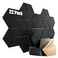 Dailycooper 22 Pack Self-Adhesive Acoustic Panels 12" X 10" X 0.4" - Sound Proof Foam Panels with High Density, Fashionable Y-Lined Design, Flame Resistant, Absorb Noise and Eliminate Echoes(Black)