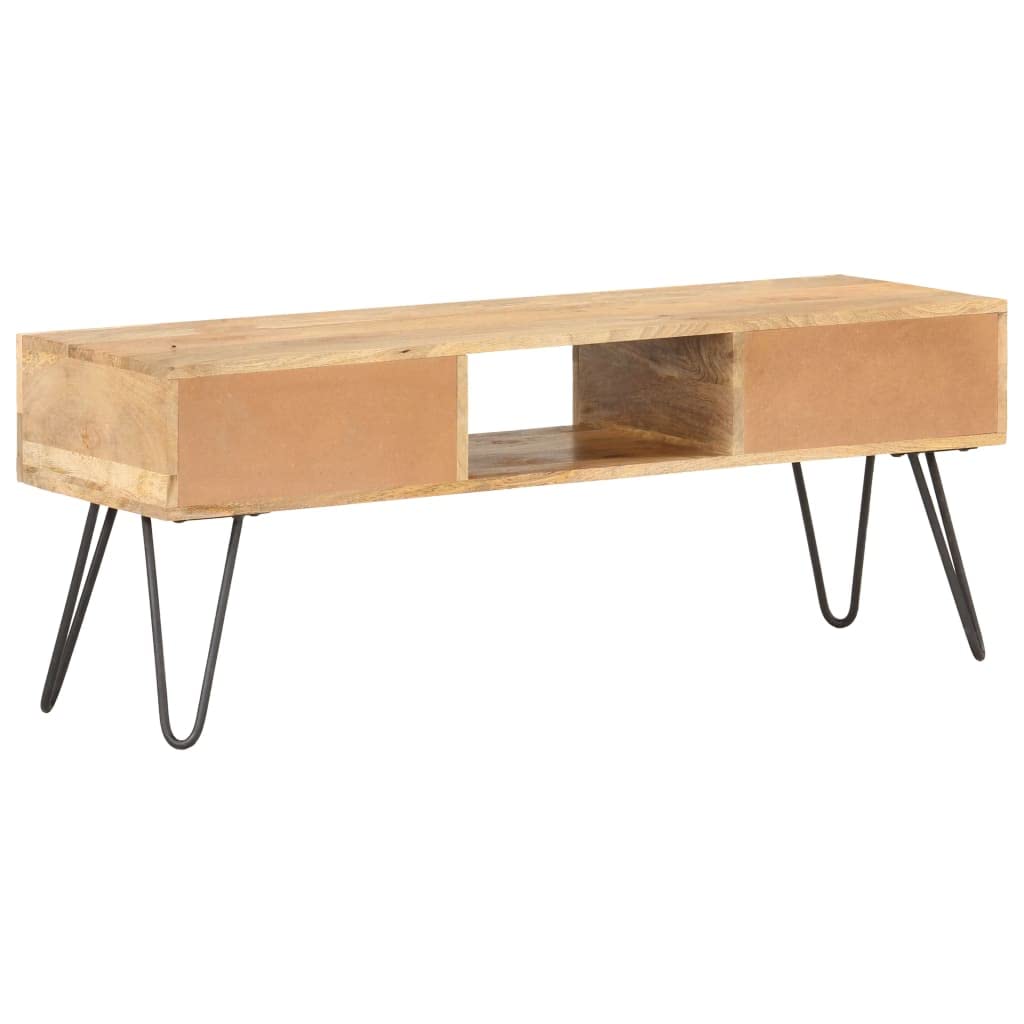 Générique Mobile TV in legno di mango massiccio, 120 x 35 x 45 cm | Stile industriale, 2 cassetti, 1 scomparto aperto, contenitore soggiorno