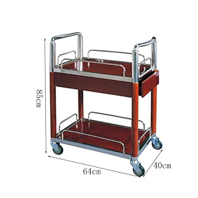 Three Tier Kitchen Storage Cart with Solid Wood and Stainless Steel for Hotel Tea Service and Shop Utility Cart-U417BdtH