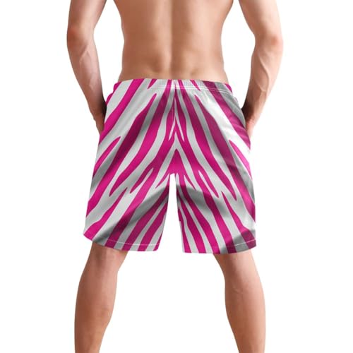 Quick Dry Pink Zebra Stripe Men's Swimming Shorts Swim Trunks with Mesh Lining Beach Wear - S2