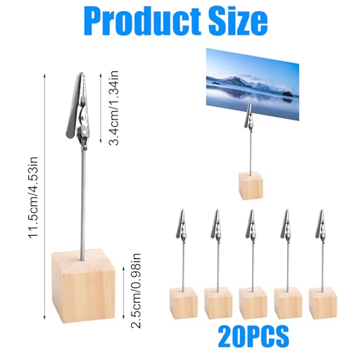 20 Stück Fotohalter Holz mit Klammern, Foto Memo Clip Halter, Kartenständer mit Krokodilverschluss, Holzsockel Notizkartenhalter, Schreibtisch Memohalter, Zettelhalter für Büro Party Geschäften